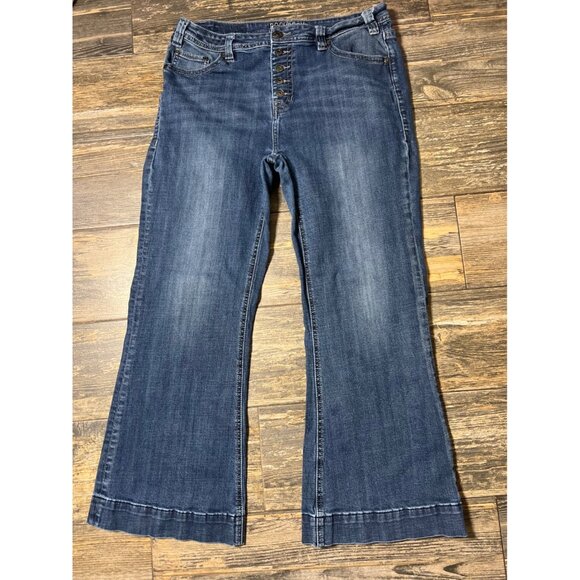 Rock & Roll Cowgirl High Rise Trouser Flare Jeans Womens 34x30 Button Fly Boho - Picture 1 of 10